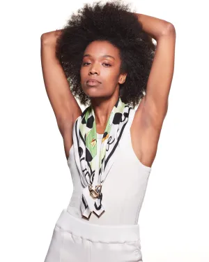 JEWELED POLKA DOT PRINT SILK SCARF - GREEN
