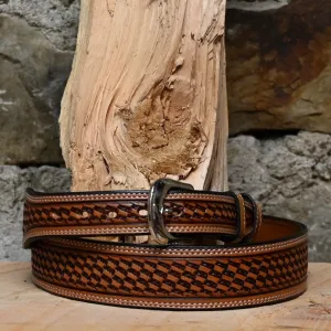 Leather Russet Basket Weave Belt with a Medium Taper