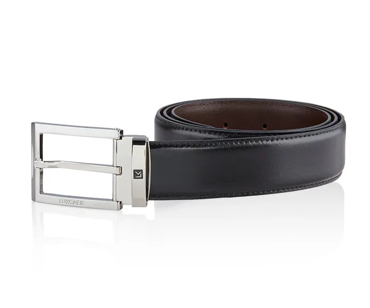 LUXCAER LC Italian leather dress belt in black