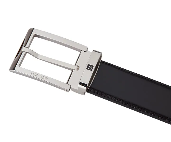 LUXCAER LC Italian leather dress belt in black