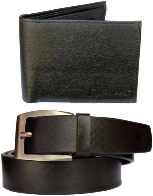 Multispace Black Belt with Black Album Wallet Men's Faux Leather