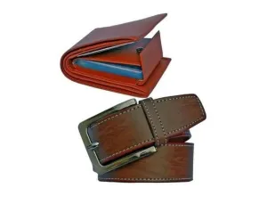 Multispace Combo Brown Belt And Wallet Men's Artificial Leather Combo (Red)