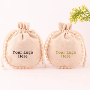 Pack Of 100 Natural Cotton Jewelry Packaging Pouch, Designer Wedding Favor Bags - CraftJaipur