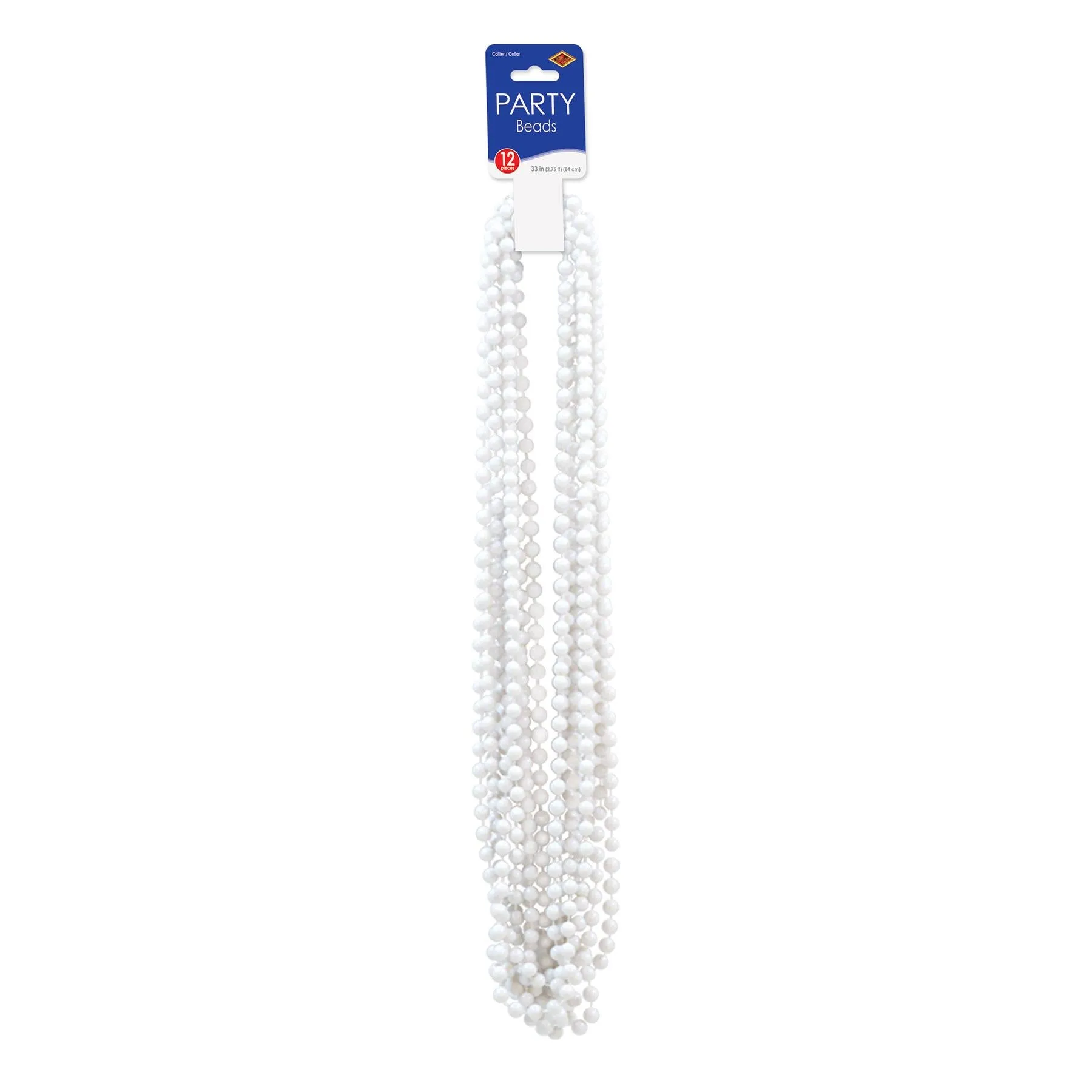 Party Bead Necklaces - Small Round white (12 per Package)