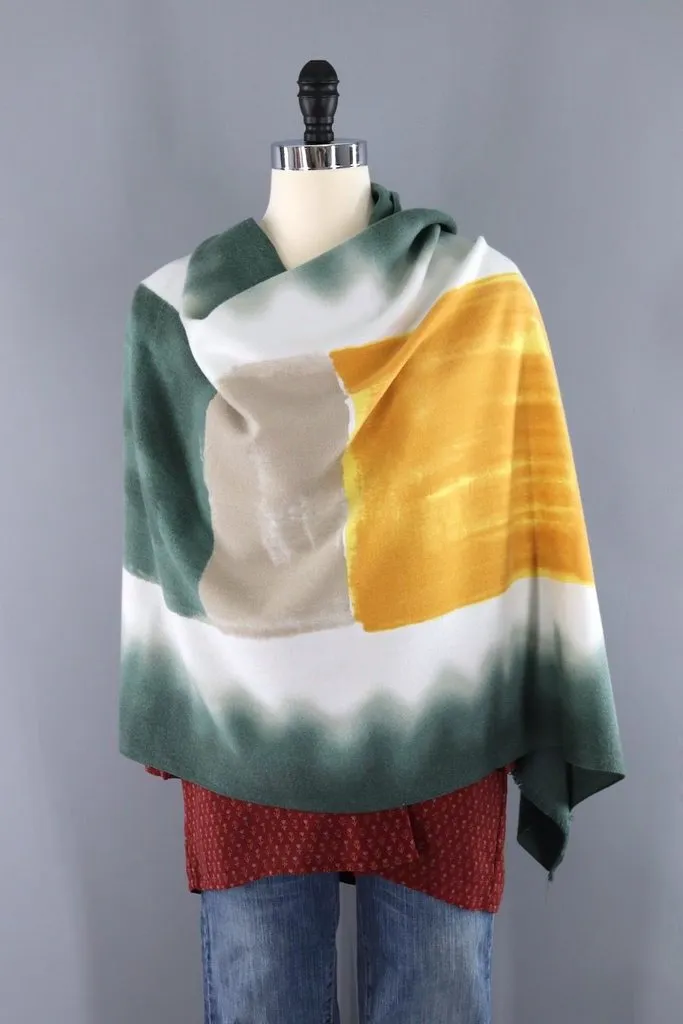Pashmina Scarf Wrap / Mustard Yellow & Green Ombre