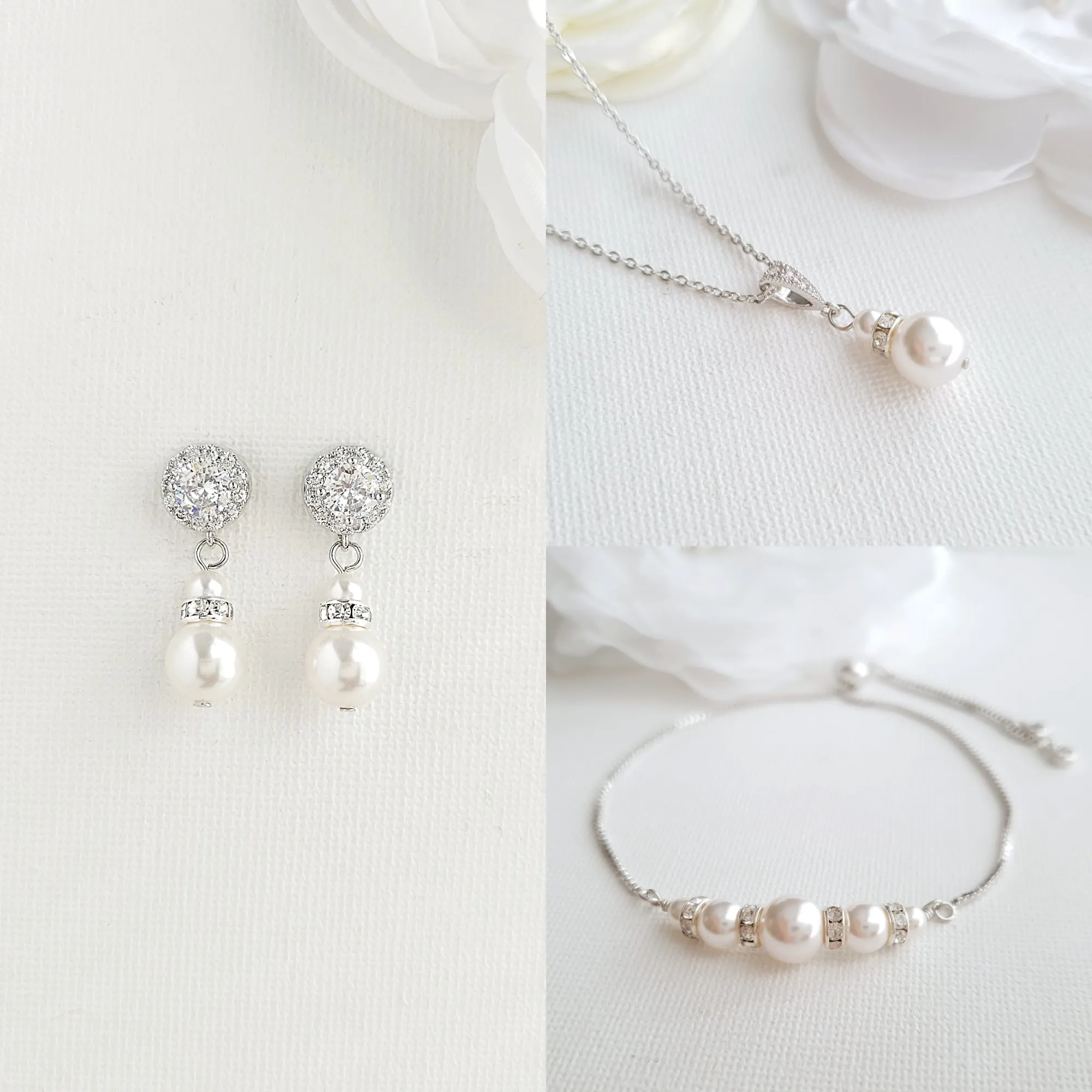 Pearl Jewelry Set in Gold for Brides and Bridesmaids-AVA