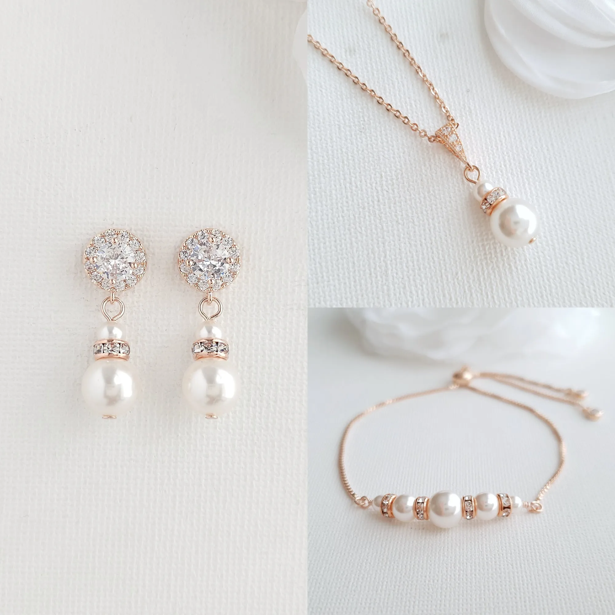 Pearl Jewelry Set in Gold for Brides and Bridesmaids-AVA