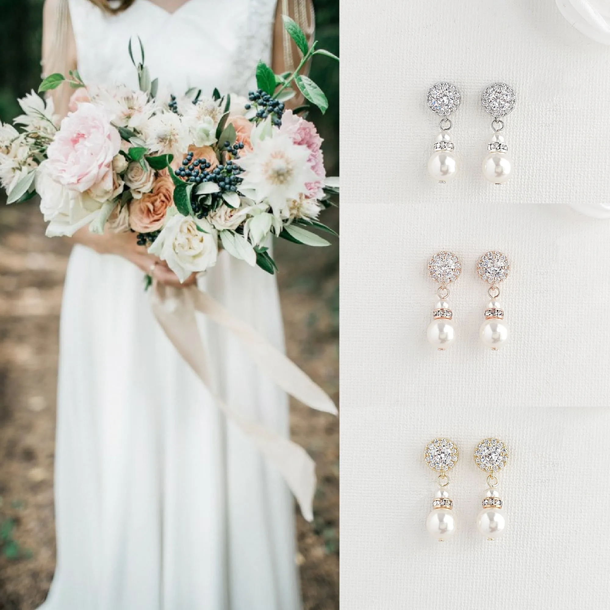Pearl Jewelry Set in Gold for Brides and Bridesmaids-AVA