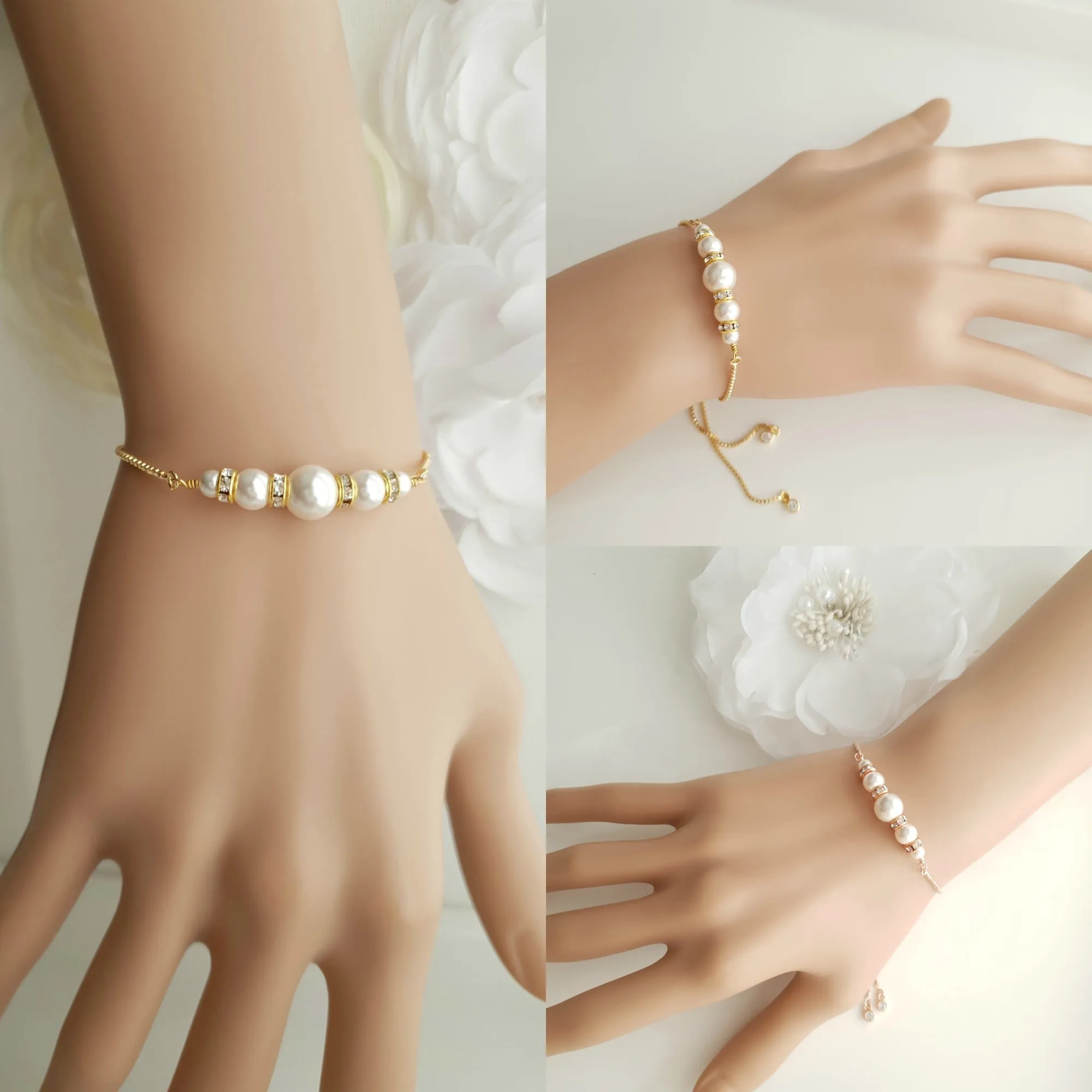 Pearl Jewelry Set in Gold for Brides and Bridesmaids-AVA