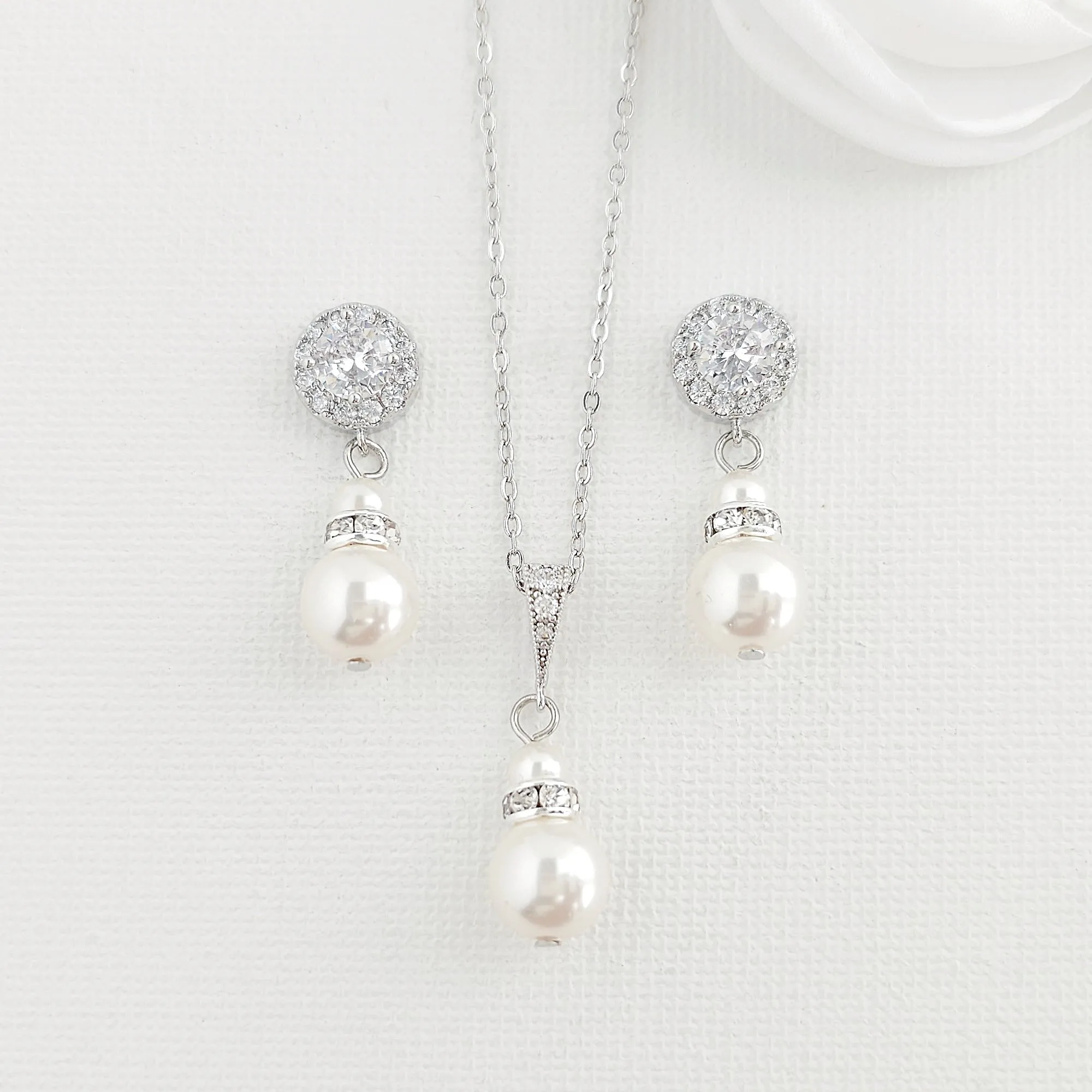 Pearl Jewelry Set in Gold for Brides and Bridesmaids-AVA