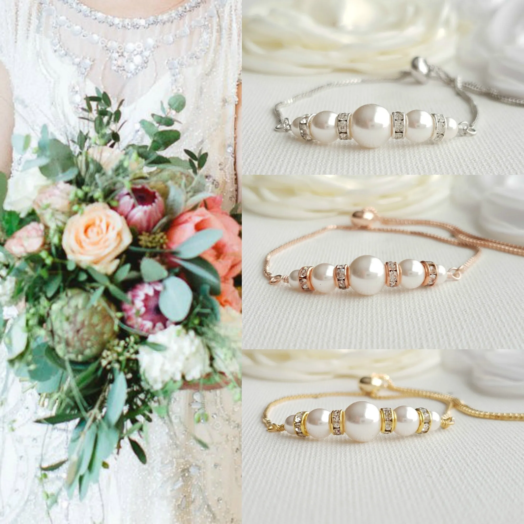 Pearl Jewelry Set in Gold for Brides and Bridesmaids-AVA