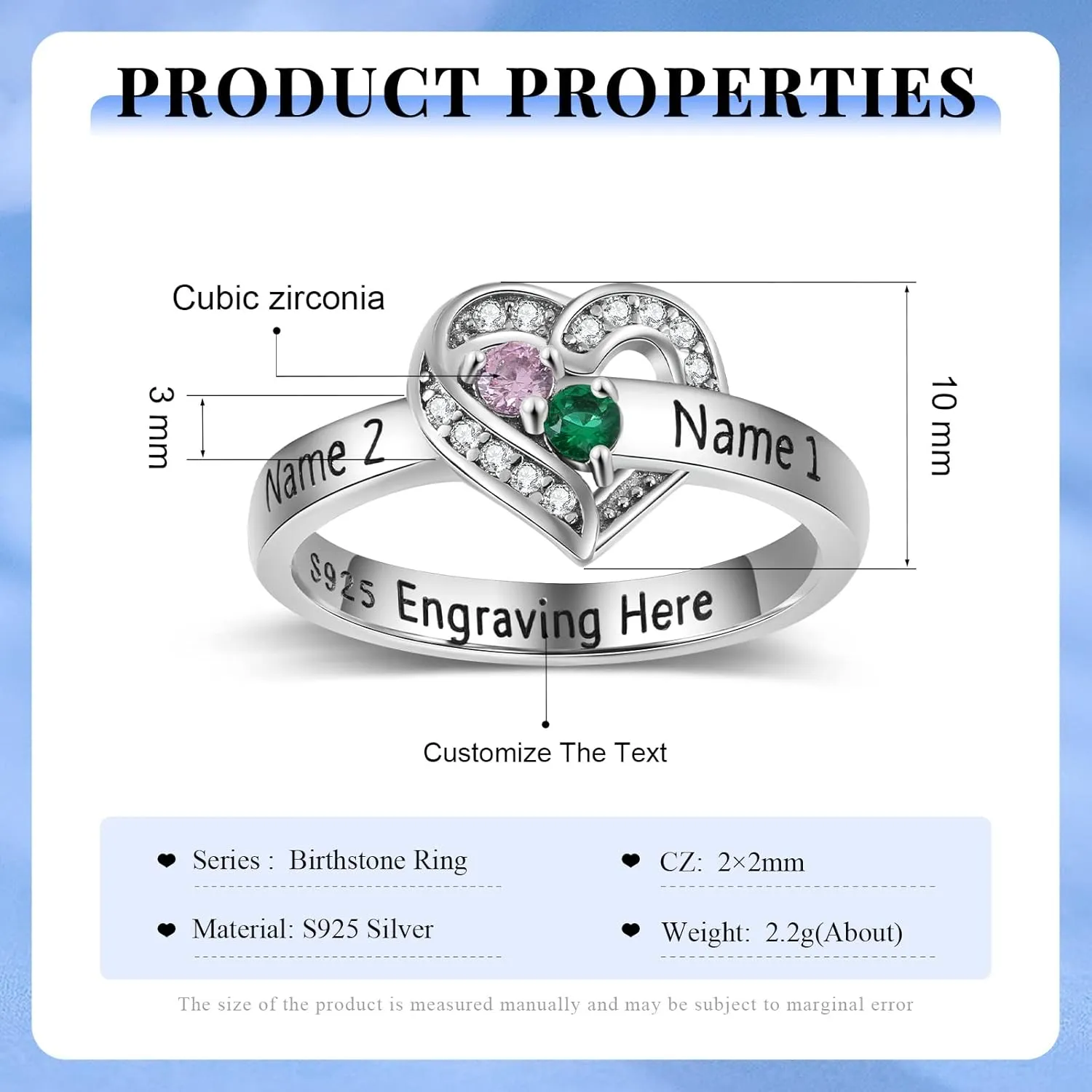 Personalized Mothers Rings Birthstones Rings for Women with 1-8 Names Sterling Silver Promise Ring for Her Gifts for Mom Wife Grandma Nana Birthday Anniversary Christmas