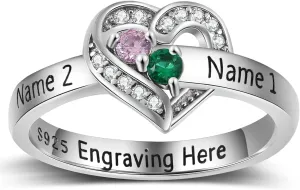 Personalized Mothers Rings Birthstones Rings for Women with 1-8 Names Sterling Silver Promise Ring for Her Gifts for Mom Wife Grandma Nana Birthday Anniversary Christmas