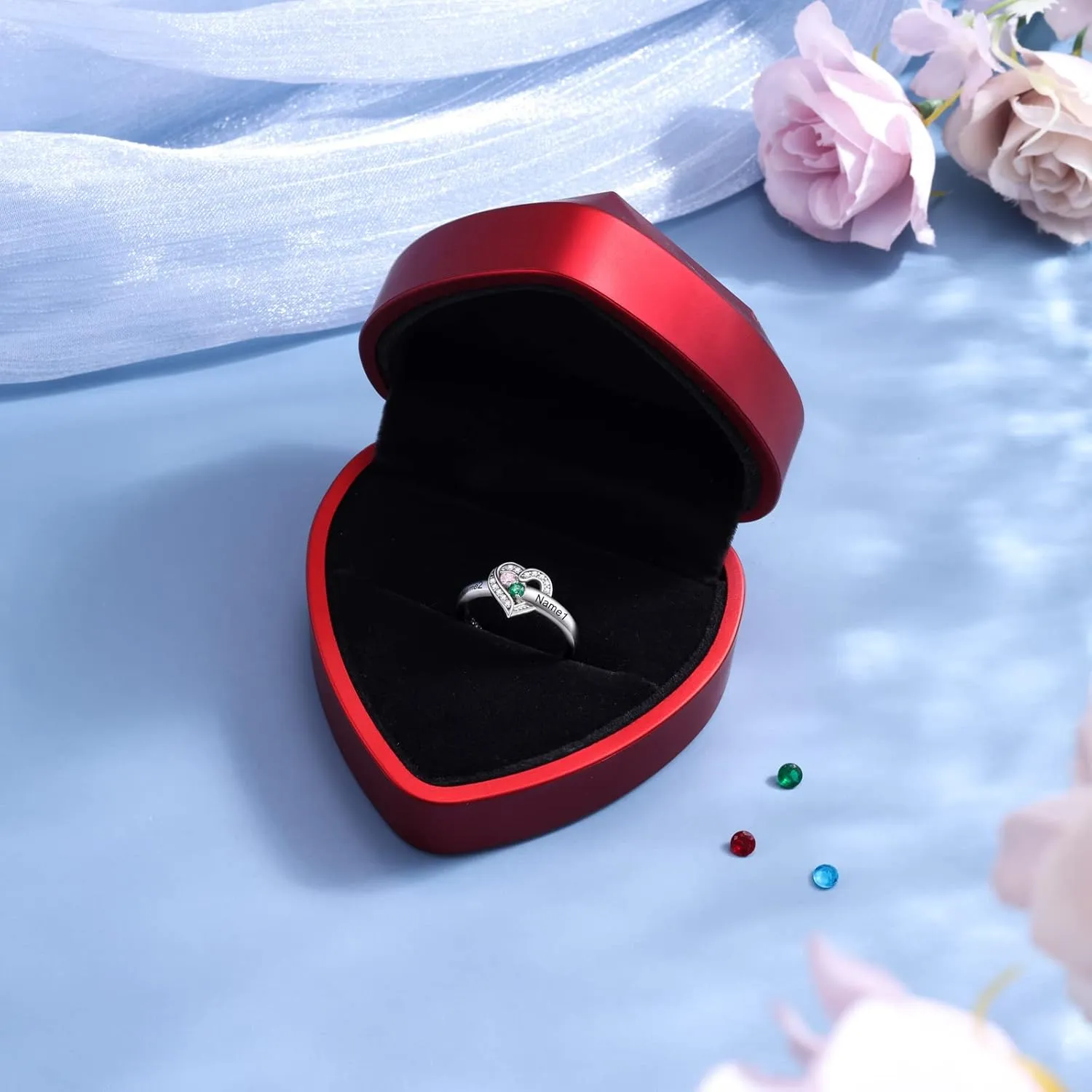 Personalized Mothers Rings Birthstones Rings for Women with 1-8 Names Sterling Silver Promise Ring for Her Gifts for Mom Wife Grandma Nana Birthday Anniversary Christmas
