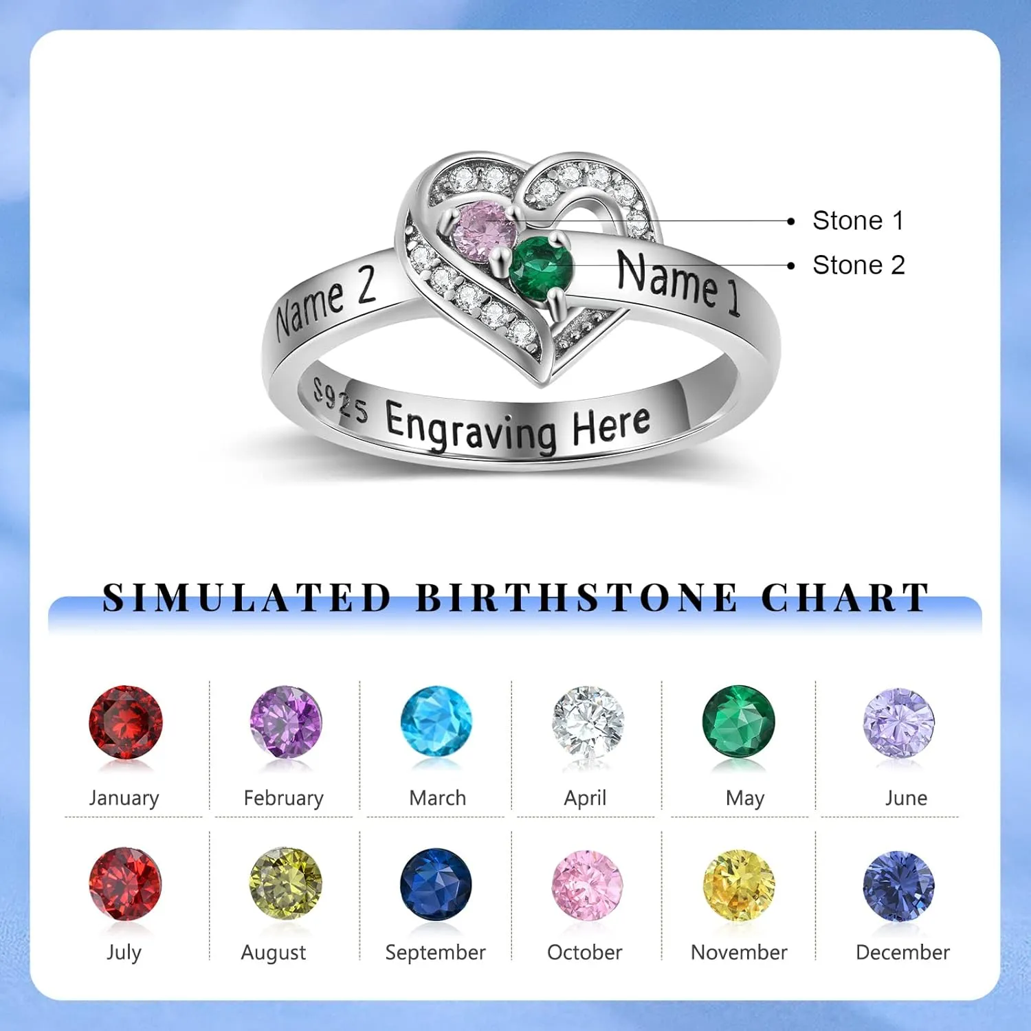Personalized Mothers Rings Birthstones Rings for Women with 1-8 Names Sterling Silver Promise Ring for Her Gifts for Mom Wife Grandma Nana Birthday Anniversary Christmas
