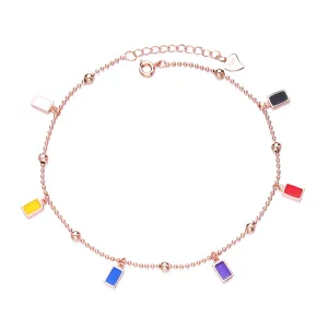 Rose Gold Multi Colored Charm Anklet