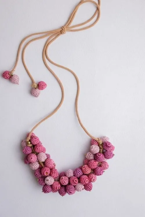 Samoolam Handmade Crochet Guldasta Necklace - Pink