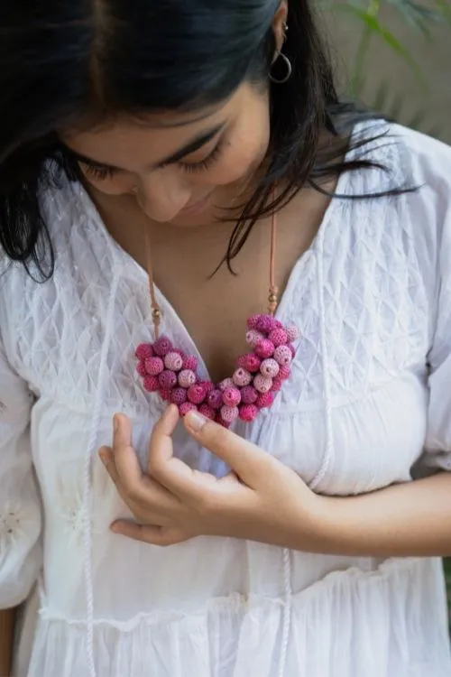 Samoolam Handmade Crochet Guldasta Necklace - Pink