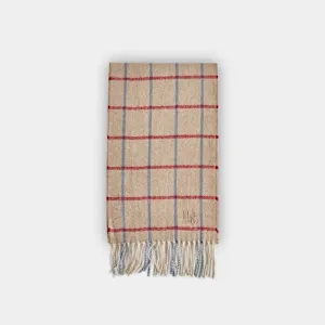 Sand Large Herringbone Check Narrow Width Cashmere Scarf