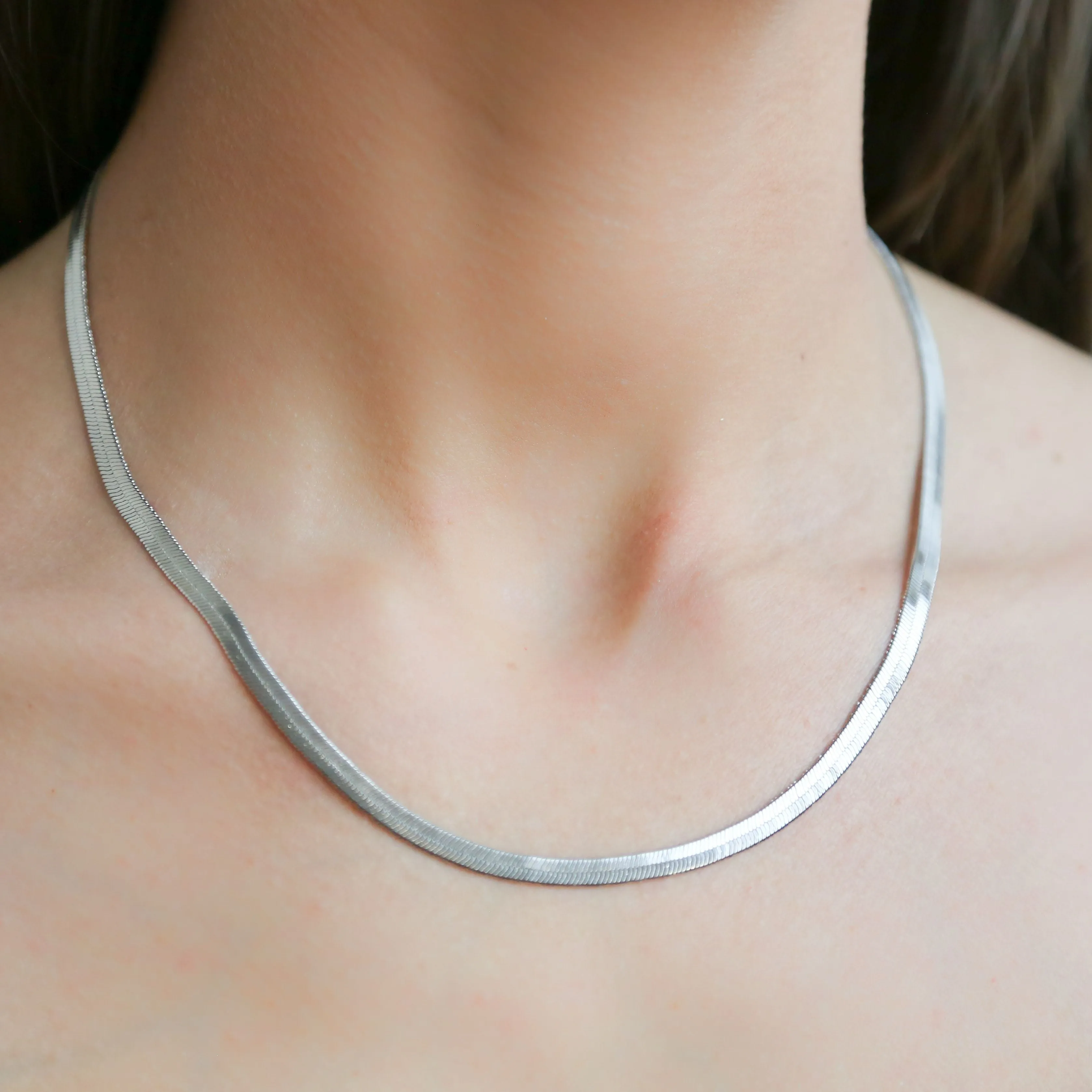 SLEEK SILVER -  4mm Herringbone Necklace