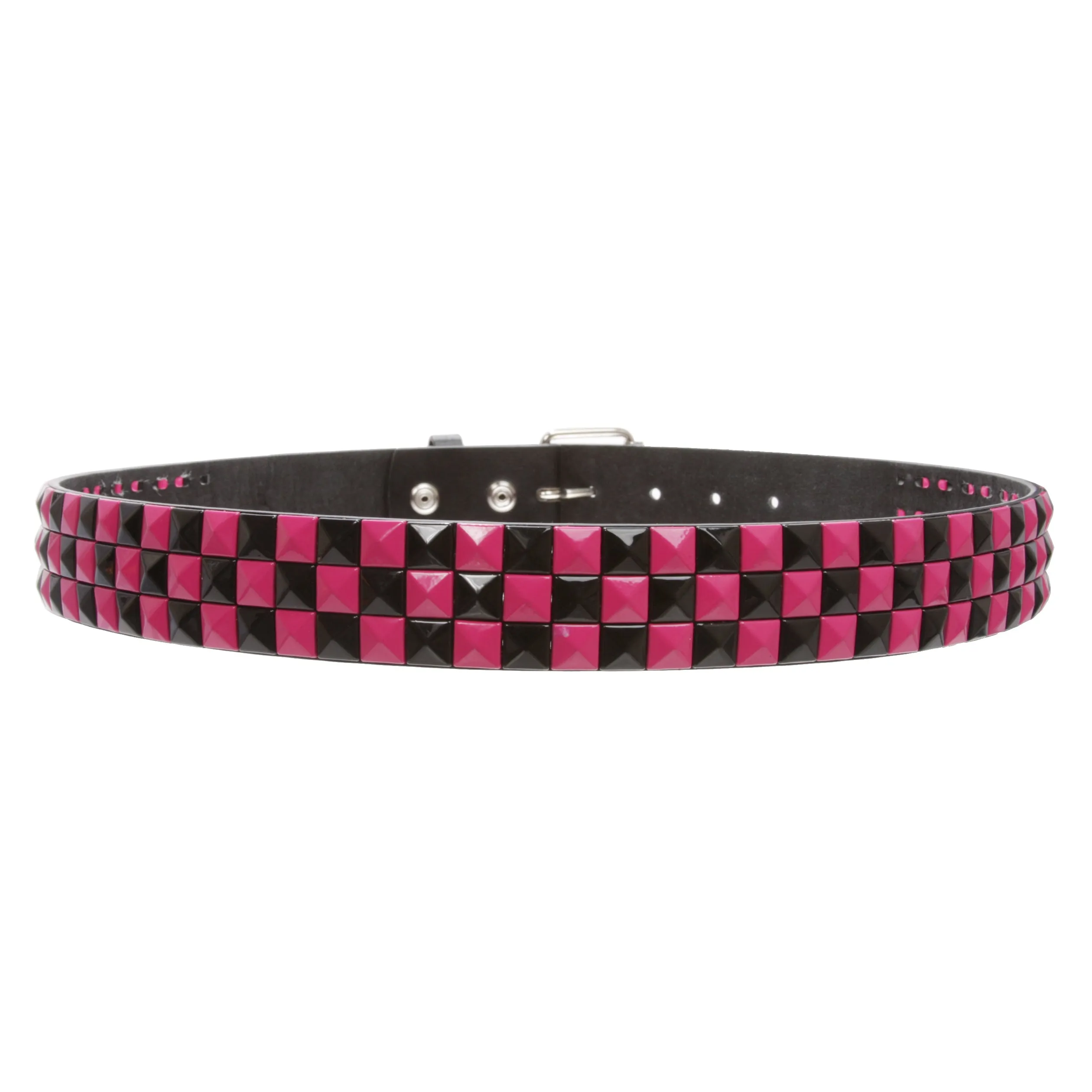 Snap On 1 1/2" Fuchsia & Black Checkerboard Punk Rock Studded Belt