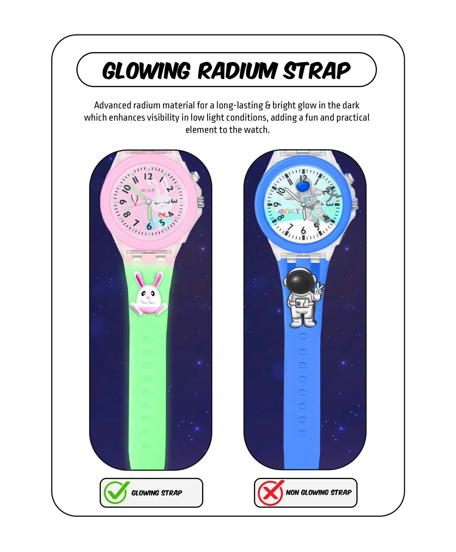 Spiky 3D Astronaut & Spaceship Cartoon Analog Light Watch Combo - Black & Blue