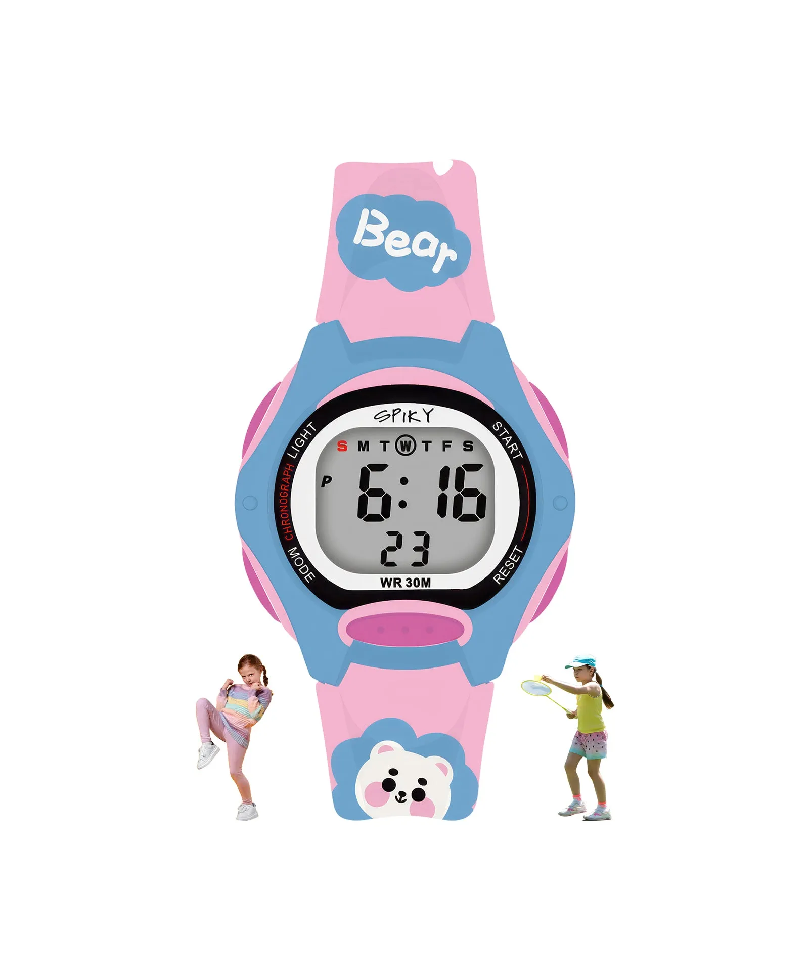 Spiky Eva18 Printed Strap Round Sports Digital Watch - Blue