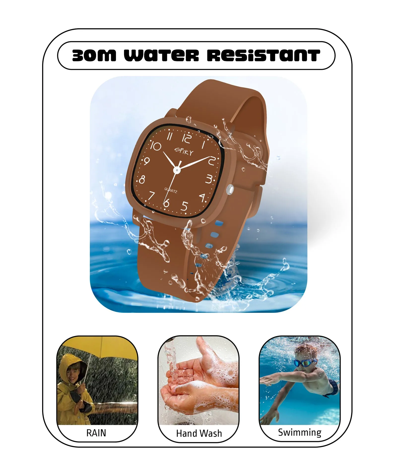 Spiky Eva19 Square Analog Watch for Kids - Brown