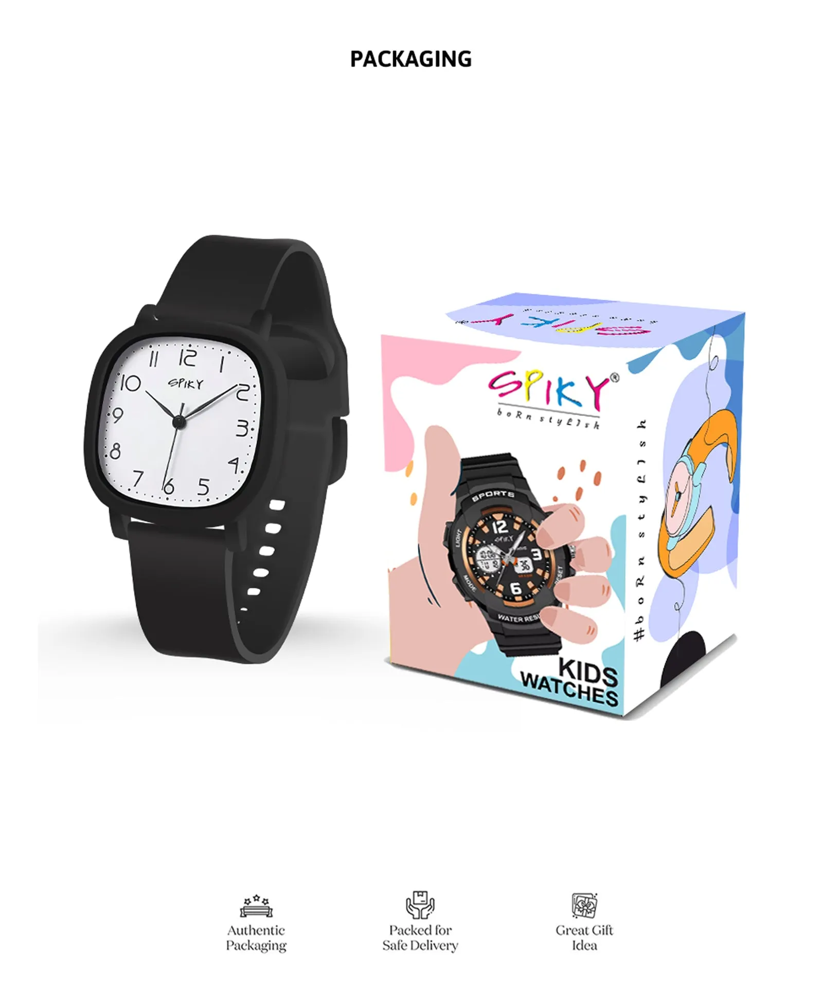 Spiky Eva19 Square Analog Watch for Kids - Brown