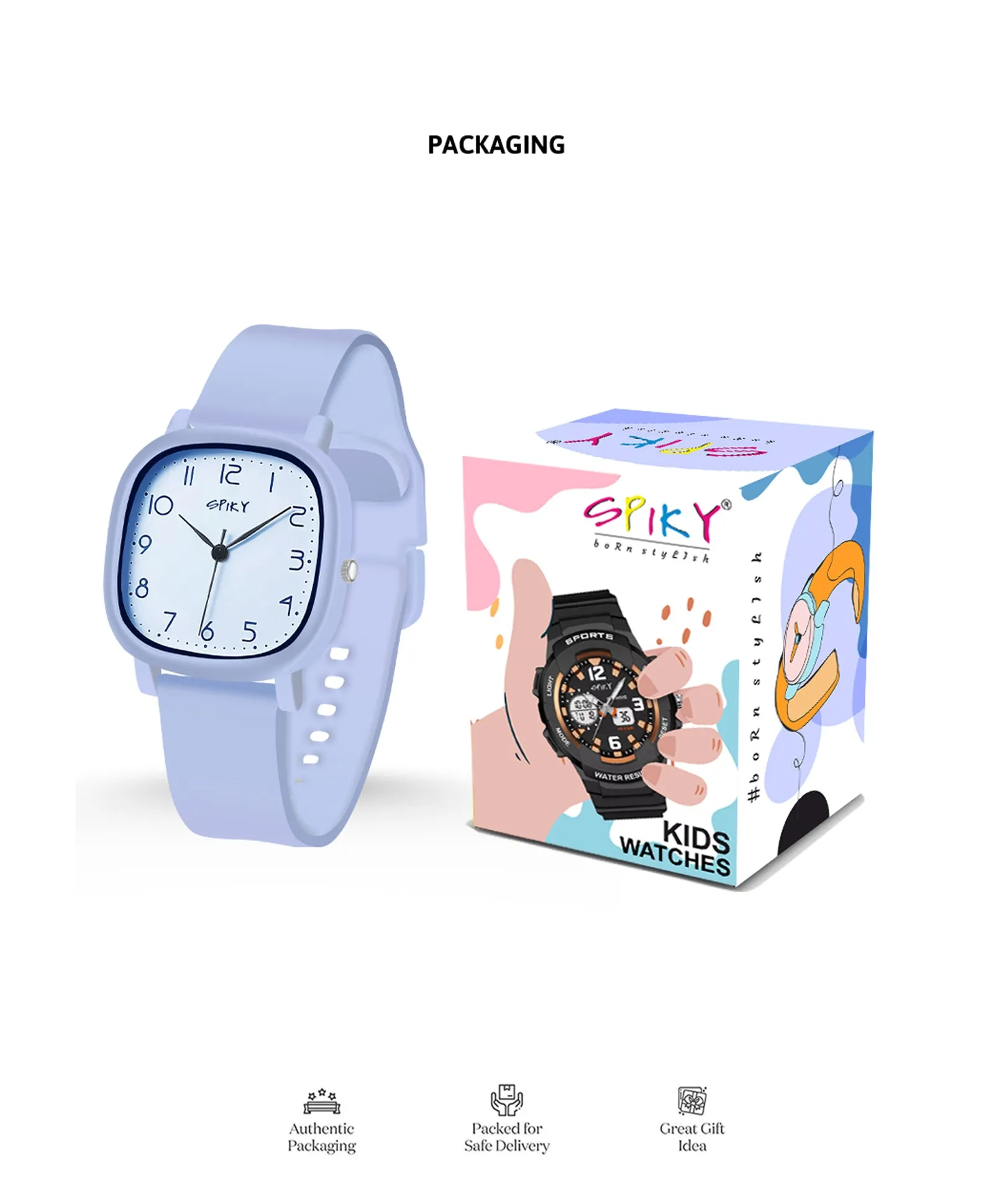 Spiky Eva19 Square Analog Watch for Kids - Brown