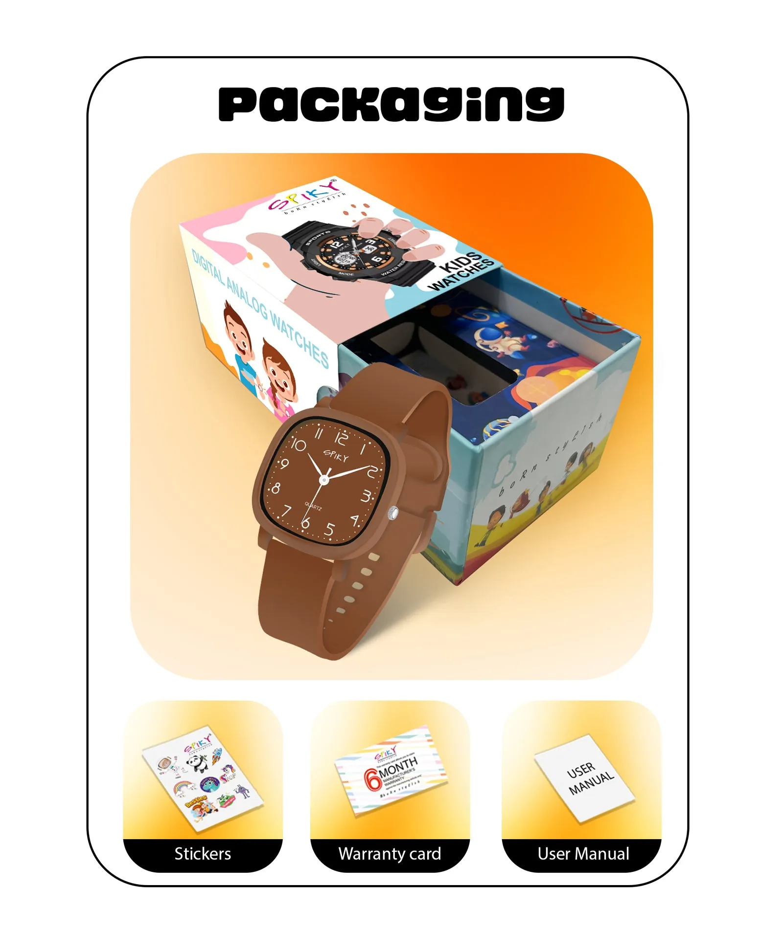 Spiky Eva19 Square Analog Watch for Kids - Brown
