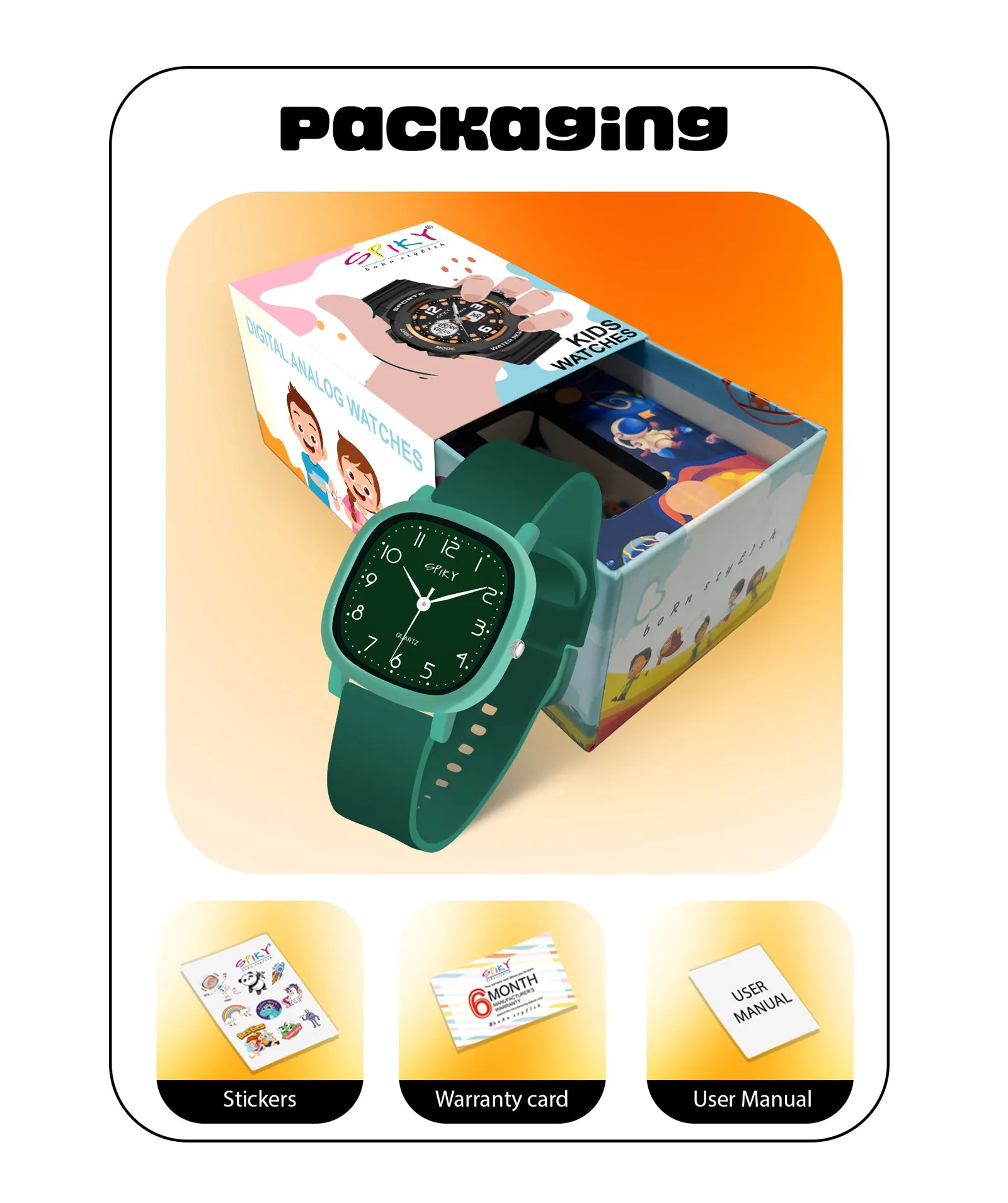Spiky Eva19 Square Analog Watch for Kids - Green
