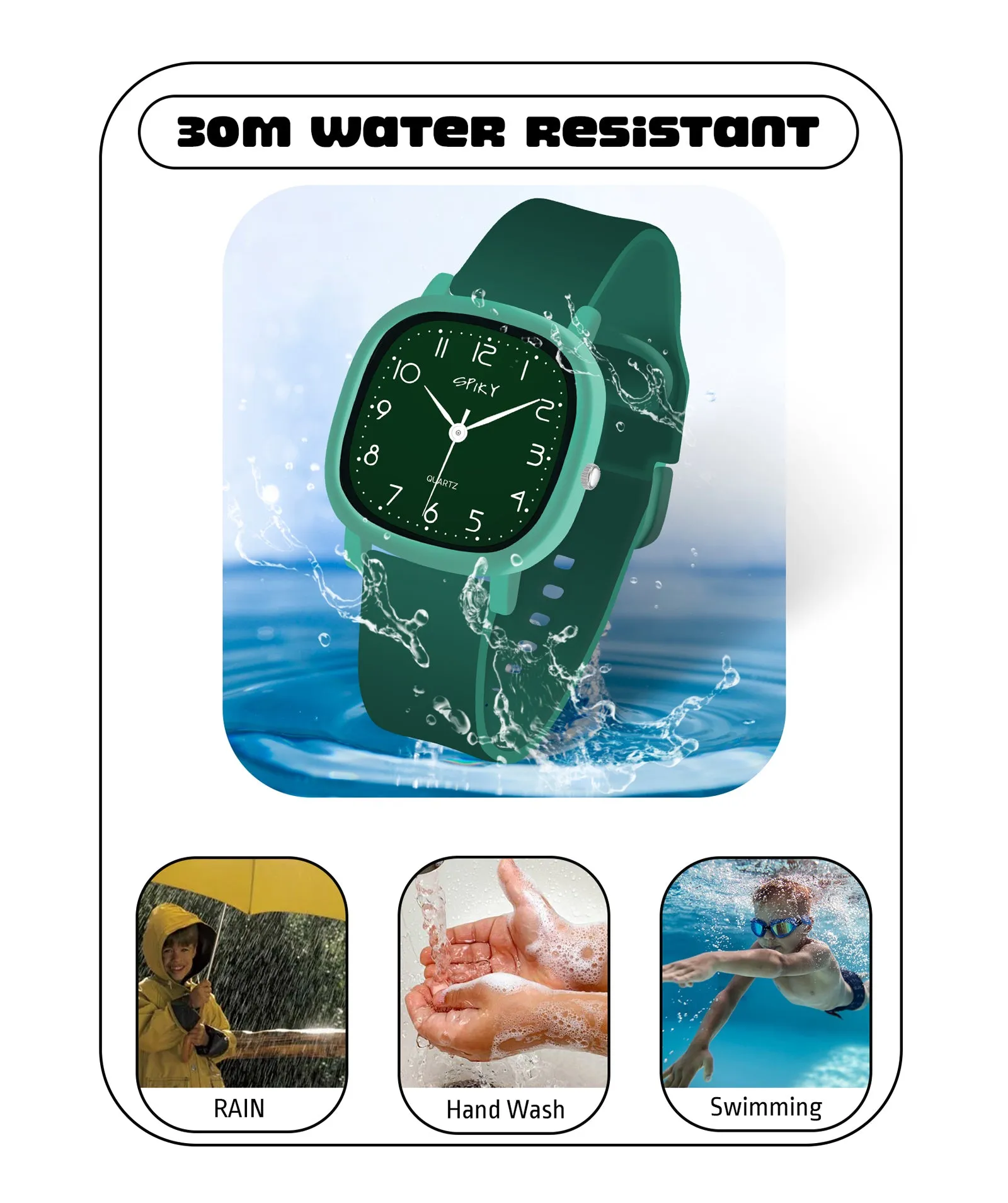 Spiky Eva19 Square Analog Watch for Kids - Green
