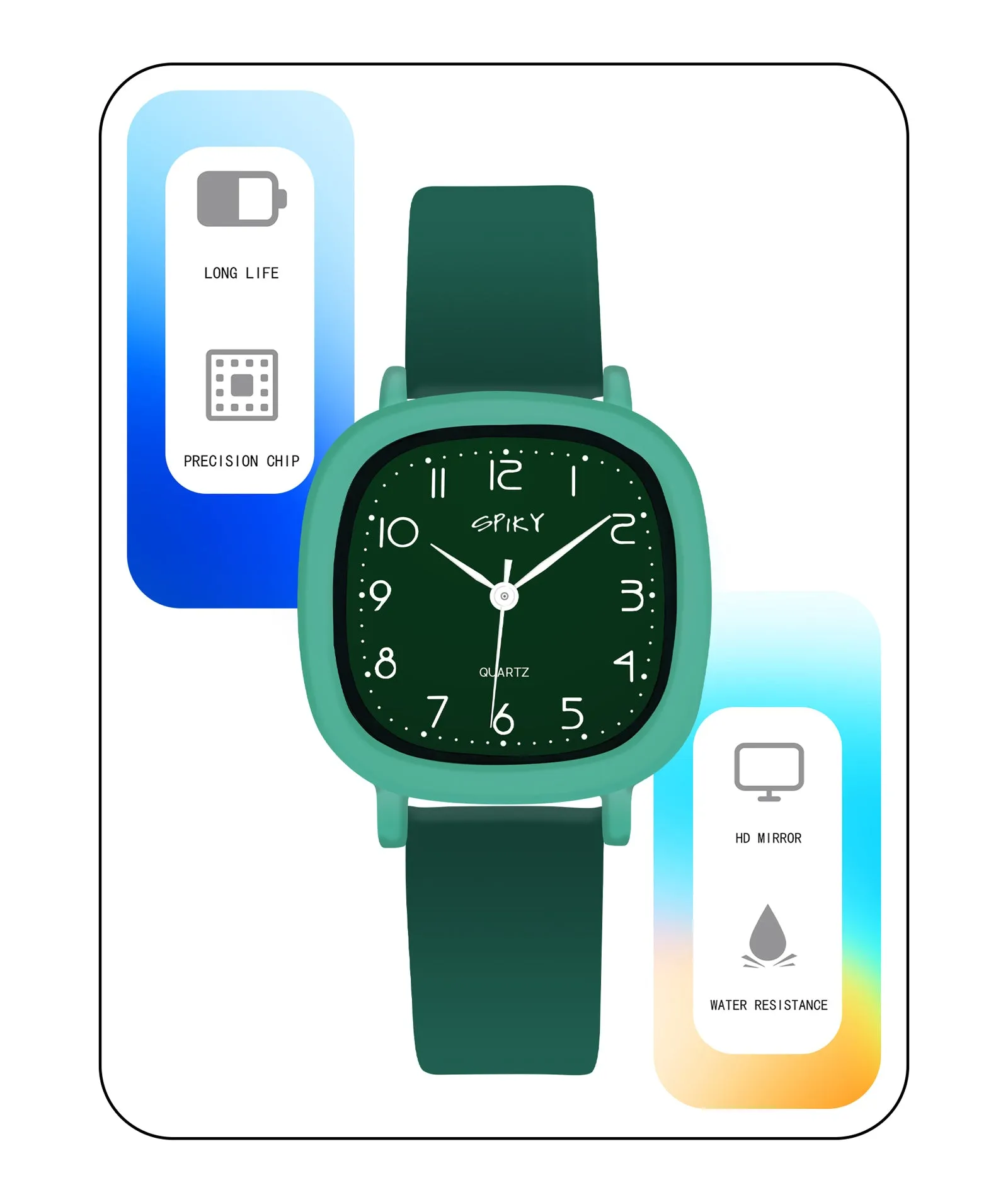 Spiky Eva19 Square Analog Watch for Kids - Green
