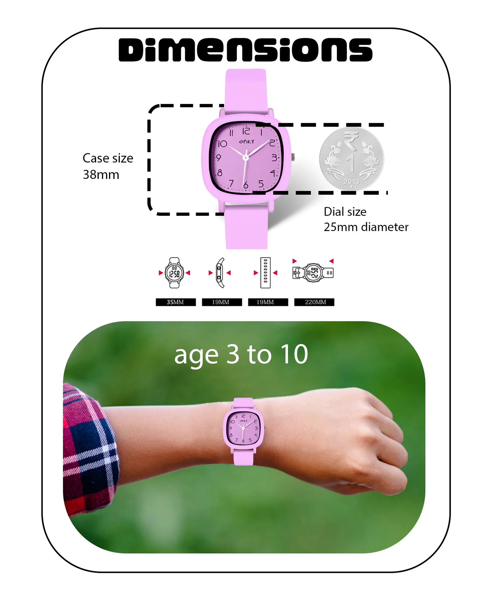 Spiky Eva19 Square Analog Watch for Kids - Green