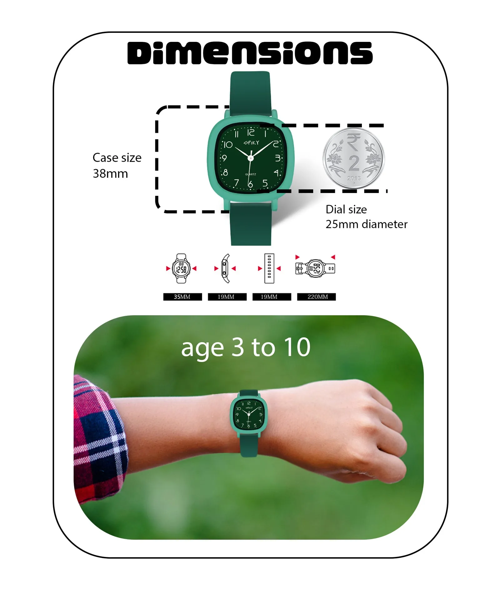 Spiky Eva19 Square Analog Watch for Kids - Green