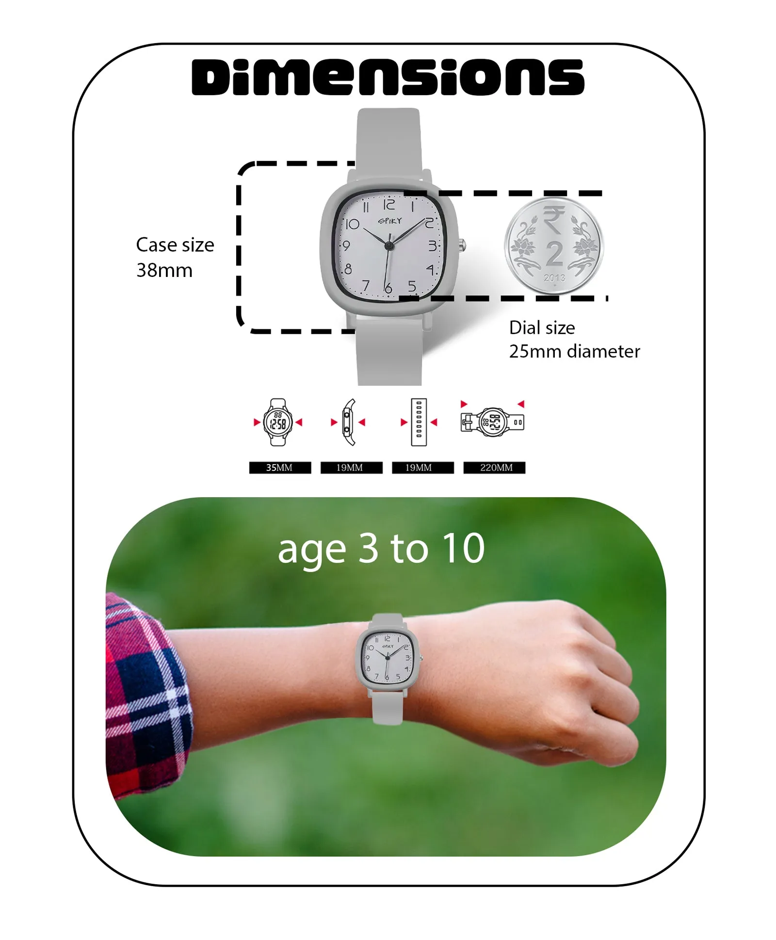 Spiky Eva19 Square Analog Watch for Kids - Green