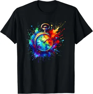Splash Art Vintage Pocket Watch Chain Retro T-Shirt