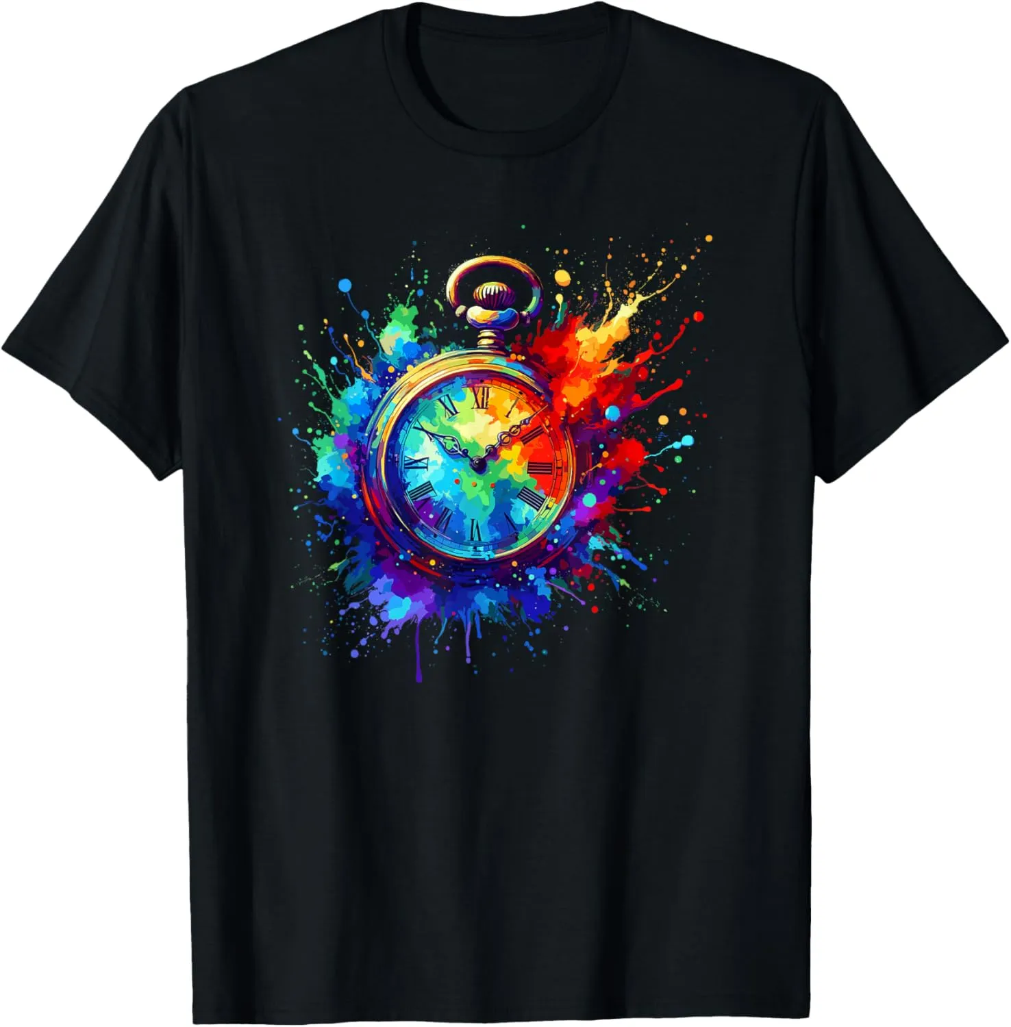 Splash Art Vintage Pocket Watch Chain Retro T-Shirt