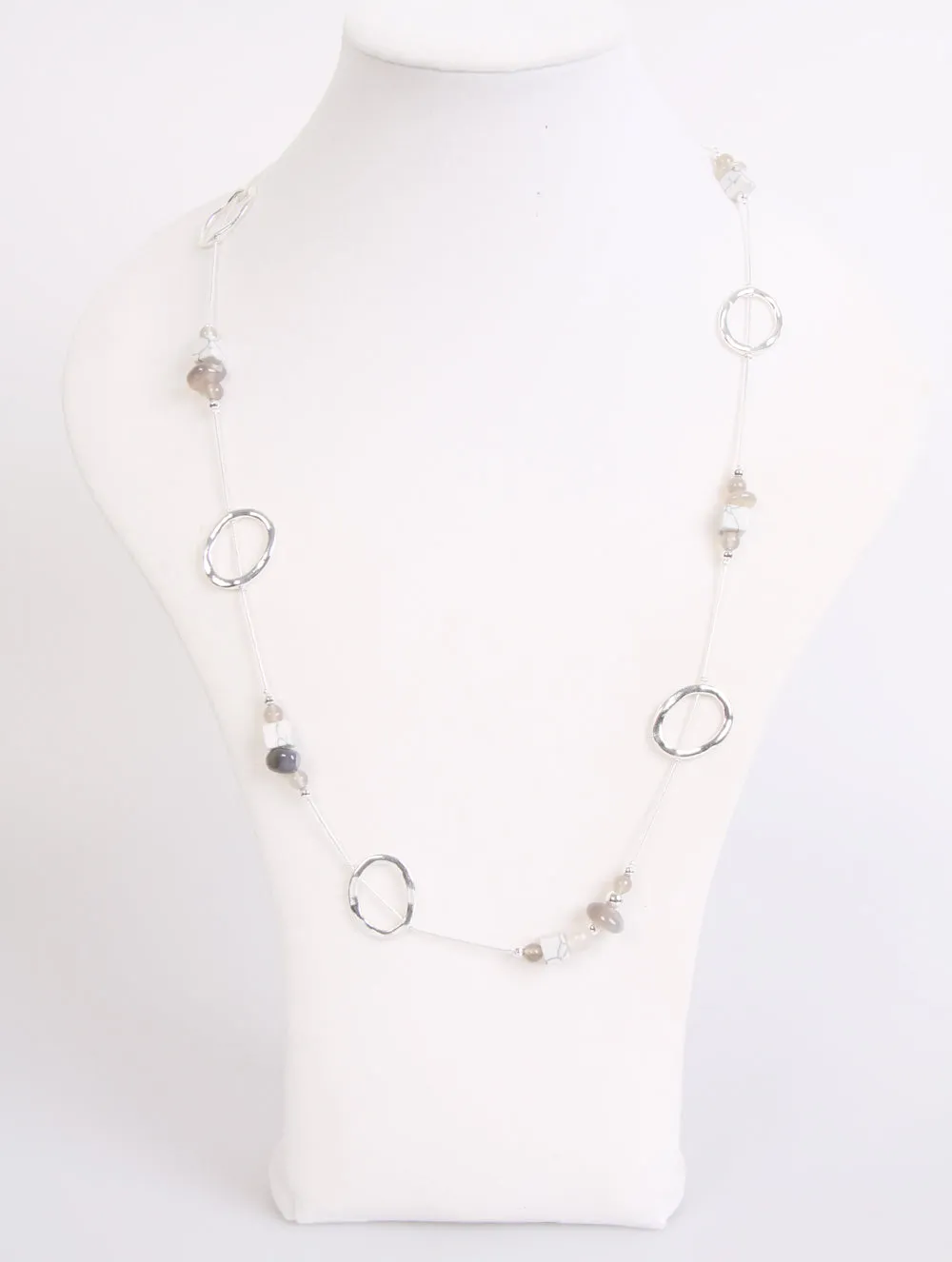 Square and Stone with circles large Lagenlook Necklace