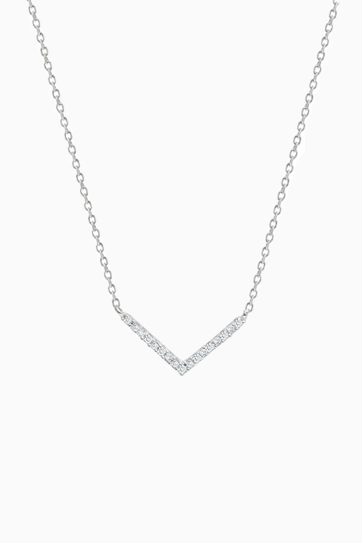 Tiny Pave V Necklace in Silver