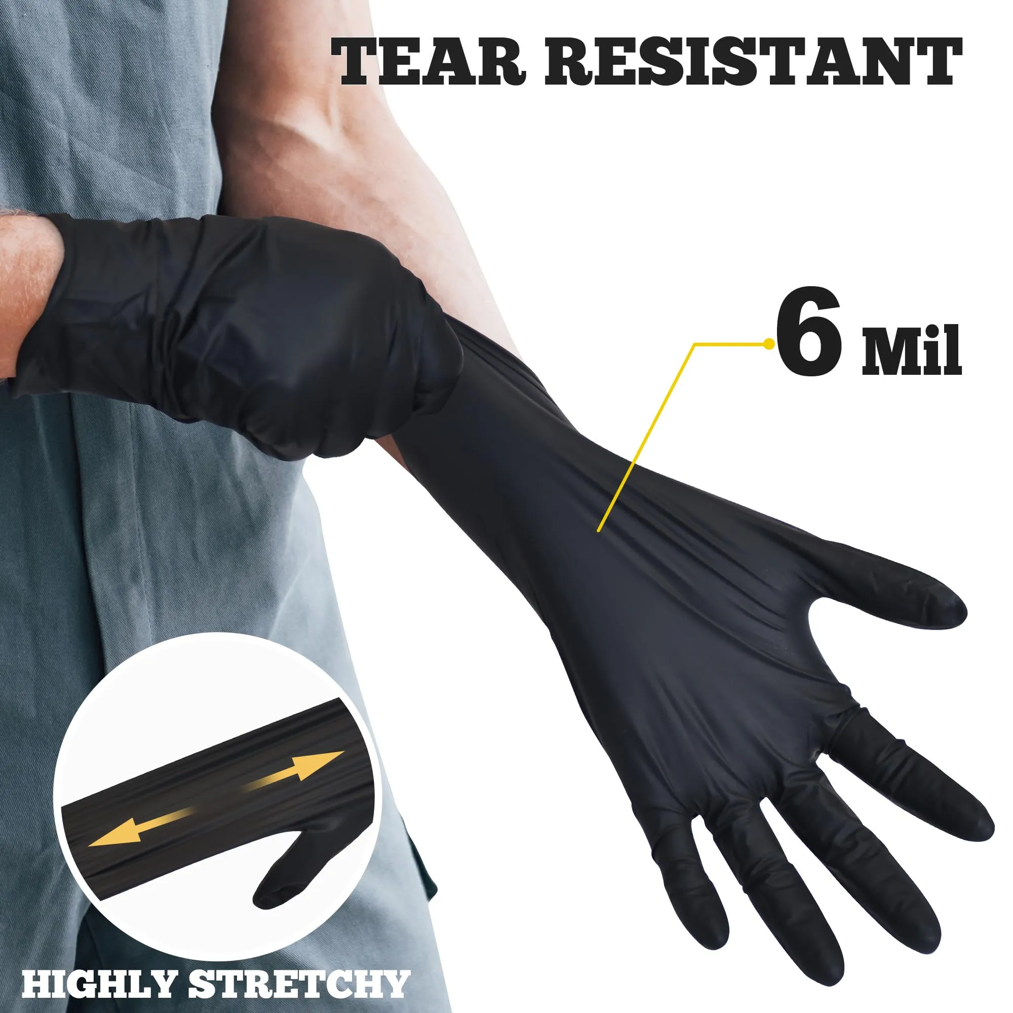 TitanFlex Disposable Nitrile Exam Gloves, 6-mil, Black, XL 100-ct Box, Heavy Duty Disposable Gloves, Cooking Gloves, Mechanic Gloves, Latex Free Gloves, Food Safe Rubber Gloves for Food Prep