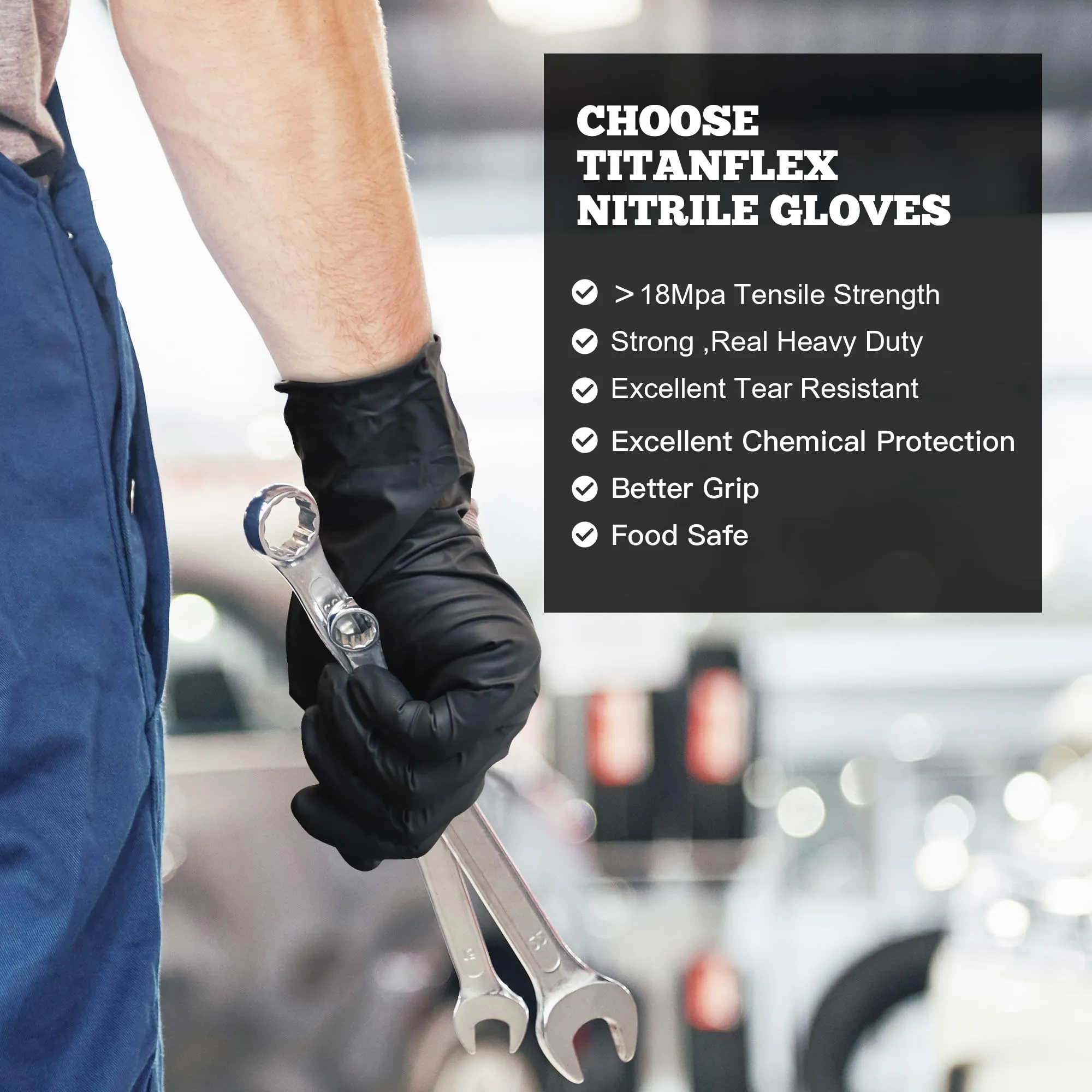 TitanFlex Disposable Nitrile Exam Gloves, 6-mil, Black, XL 100-ct Box, Heavy Duty Disposable Gloves, Cooking Gloves, Mechanic Gloves, Latex Free Gloves, Food Safe Rubber Gloves for Food Prep
