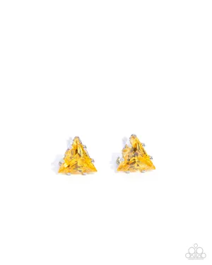 Triangular Twinkle - Yellow Post Earrings - Paparazzi Accessories