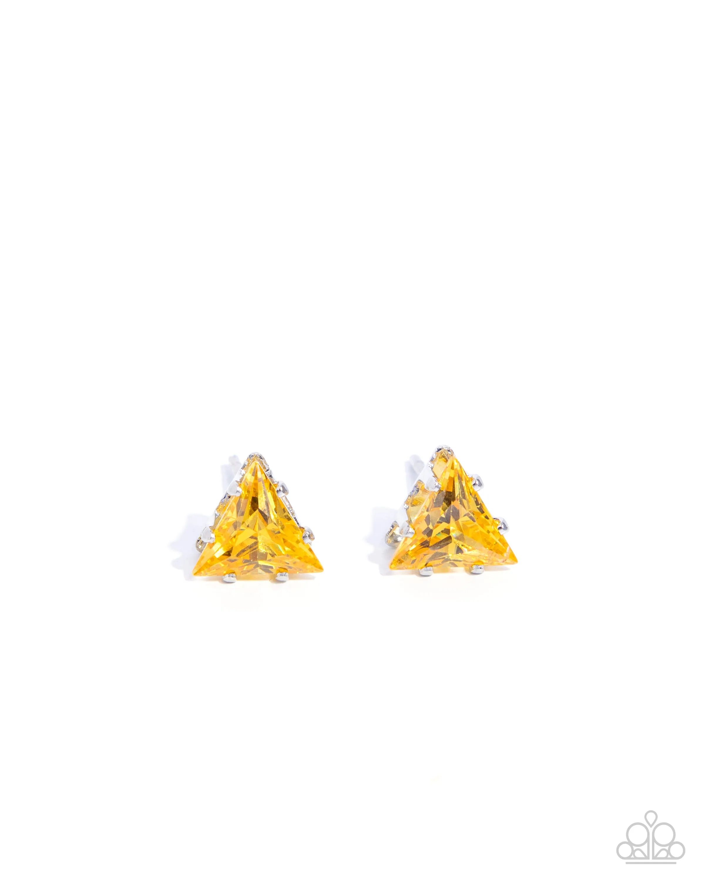 Triangular Twinkle - Yellow Post Earrings - Paparazzi Accessories
