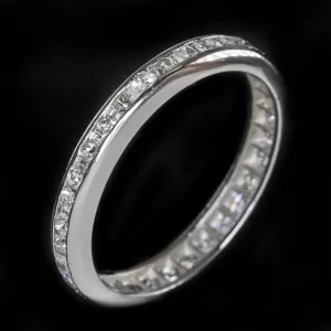 VINTAGE DIAMOND ETERNITY RING PLATINUM WEDDING BAND CHANNEL STACKING ESTATE 1/2c