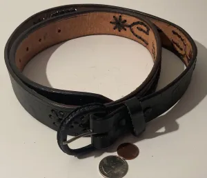 Vintage Leather Belt and Buckle, Hand Tooled, Black, Belts, Quality, Size 37 to 42, Country and Western, Western Wear, Heavy Duty, Nice