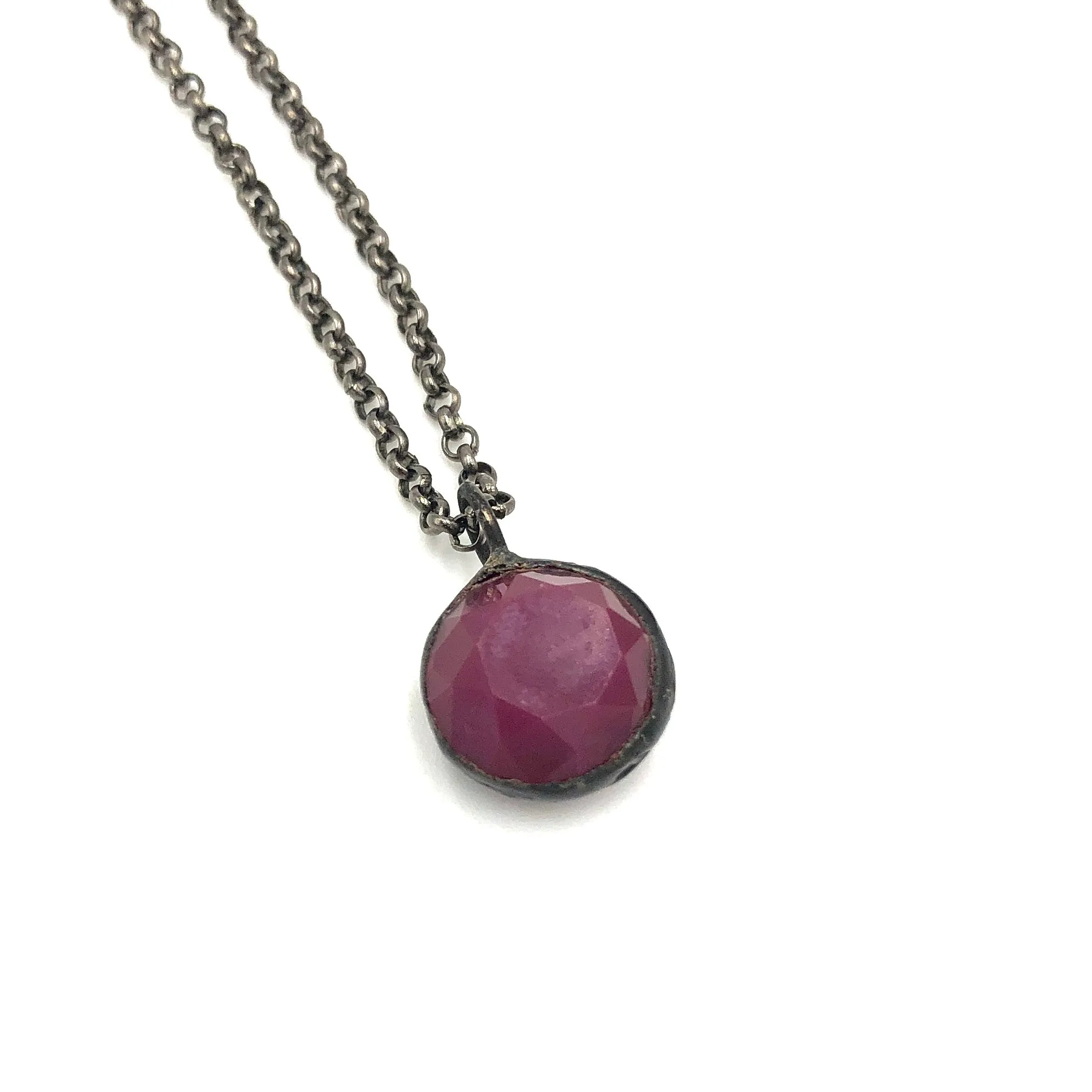 Violet Luster Facet & Gun Metal Layering Necklace - Petite 16mm pendant *