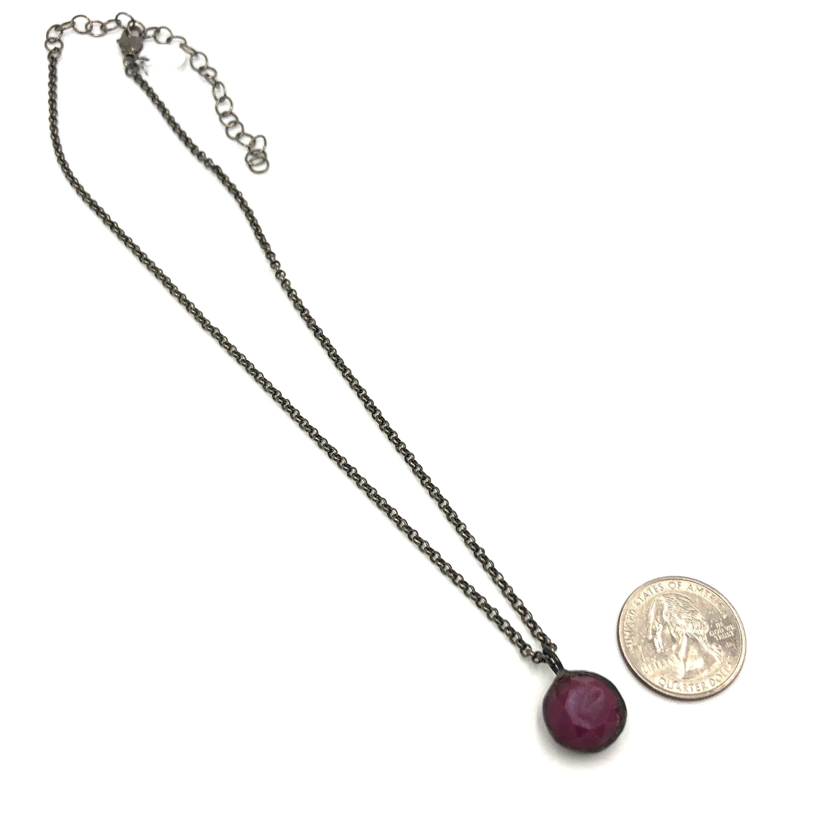 Violet Luster Facet & Gun Metal Layering Necklace - Petite 16mm pendant *