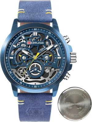 Watches for Men Business Chronograph Big Face Skeleton Quartz Watch Dress Classic Luminous Analog Calendar Waterproof Wristwatch for Leather Strap